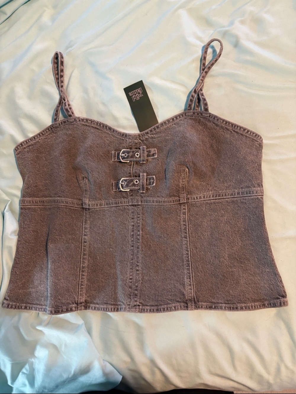Wild Fable Washed Black Denim Buckle Cami Top L new